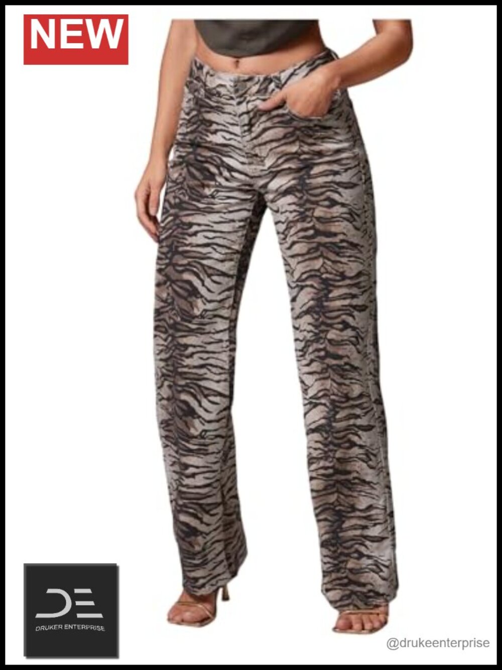 Zebra Print Low Rise Straight Leg Jeans Women Y2K Hip Hop Denim Pants